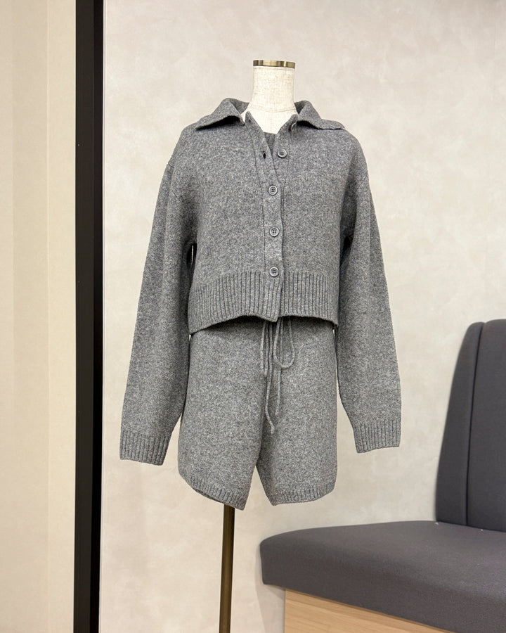 【※サンプル品】［SET］Cloudyメランジ襟付きカーディガン+Cloudyメランジクロップドベスト+Cloudyメランジハーフパンツ（3SET）