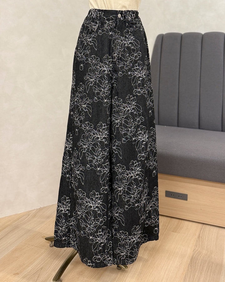 【※サンプル品】フラワージャガードデニム (BLACK)