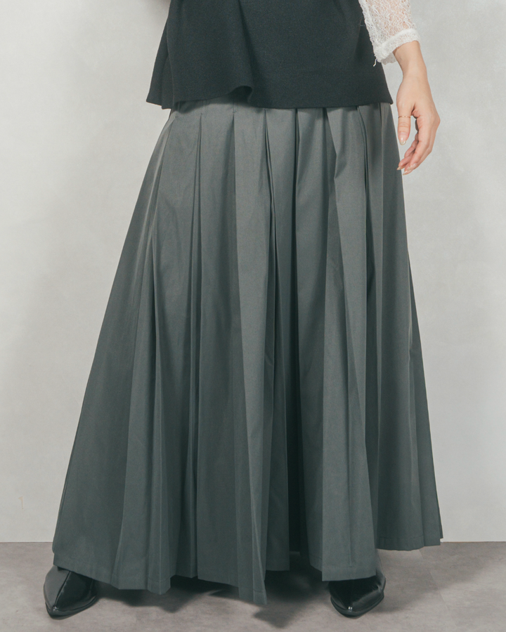 W-Tuckプリーツロングスカート (GRAY)